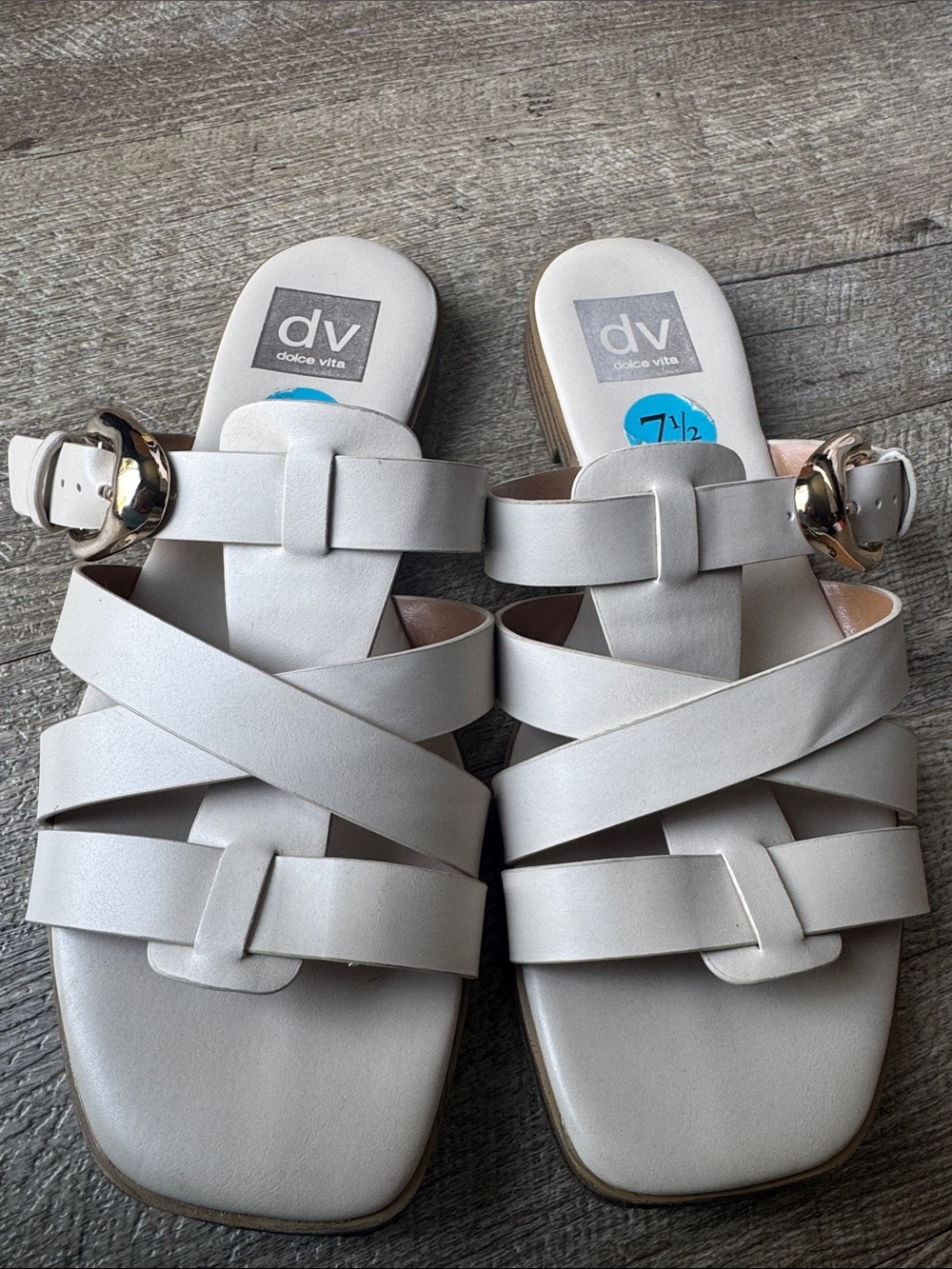 Dolce Vita Ivory Crisscross Leather Slide Sandals with Buckle size 7.5